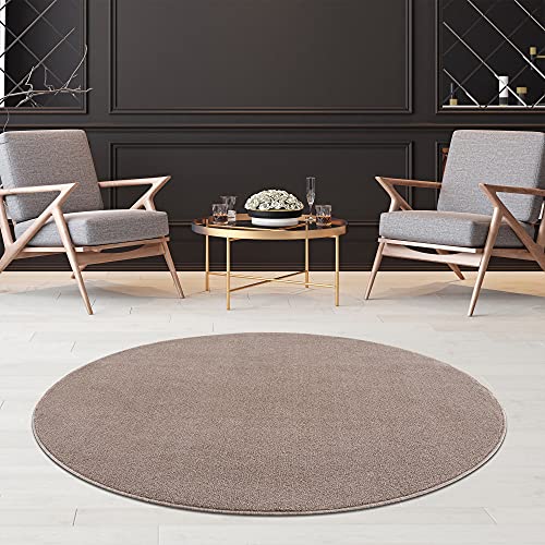 Fashion4Home Teppich Wohnzimmer – Einfarbig Teppich, Uni Teppich fürs Kinderzimmer, Schlafzimmer, Arbeitszimmer, Büro, Flur und Küche - Kurzflor Teppich Beige, Größe: 80 cm Rund von Jimri