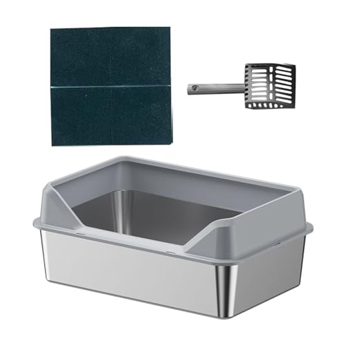 FashionCha 3 Stück Katzentoilette Streuschale Katzenschale Toilettenschale Stabile Und Kippsichere Metallwanne für Maximale Hygiene für Den Täglichen Gebrauch, Hellgrau, 50x35x10cm von FashionCha