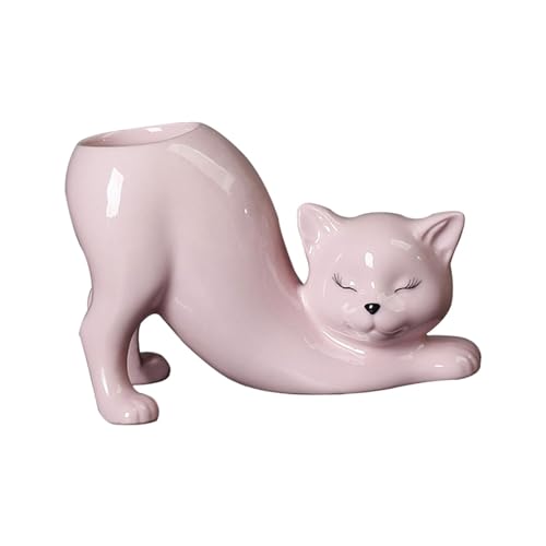 FashionCha Blumentopf Pflanzenbehälter Und Ziertopf Eine Kreative Dekovase mit Süßem Katzenschwanz Aus Porzellan Als Geschenk für Katzenliebhaber Und Dekoration, Rosa von FashionCha