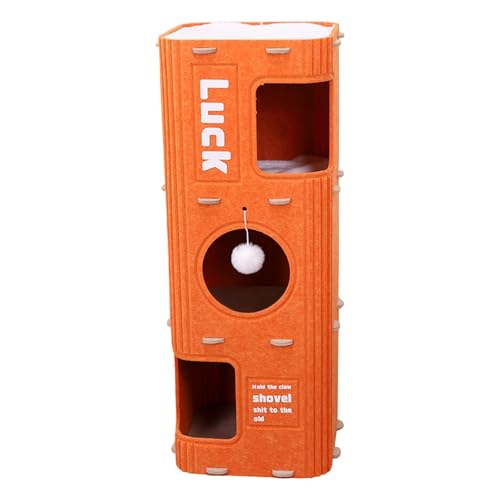 FashionCha Katzenbaum mit Kletterelementen Kratzbrett Und Kuscheligem Versteck Aus Strapazierfähigem Filz für Innenräume, 3-lagiges Orange von FashionCha