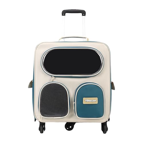 FashionCha Katzentrolley Transportrucksack für Haustiere Reisetasche Und Tragetasche Aus Nylon mit Atmungsaktiven Fenstern für Reisen Und Parkbesuche, Grün Blau von FashionCha
