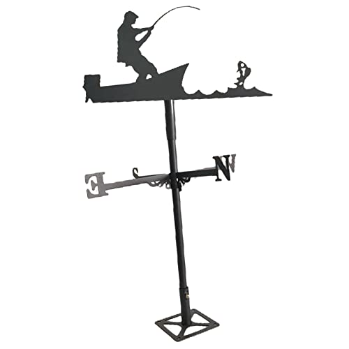 FashionCha Wetterfahne Gartenstecker Windmesser Tierdekor Hahn Ornament Als Bemalte Metallfigur Die Sich Leicht Im Wind Dreht für Pavillon Garage Und Hofdekorati, Fischer von FashionCha
