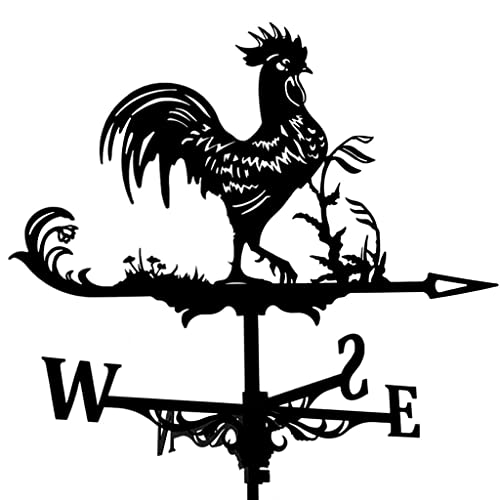 FashionCha Wetterfahne Gartenstecker Windmesser Tierdekor Hahn Ornament Als Bemalte Metallfigur Die Sich Leicht Im Wind Dreht für Pavillon Garage Und Hofdekorati, Hahn Schwarz von FashionCha