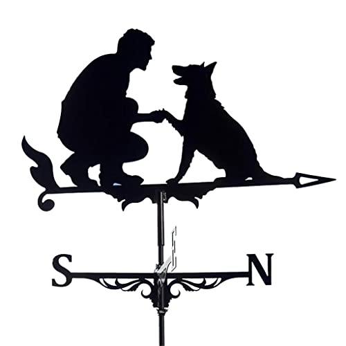 FashionCha Wetterfahne Gartenstecker Windmesser Tierdekor Hahn Ornament Als Bemalte Metallfigur Die Sich Leicht Im Wind Dreht für Pavillon Garage Und Hofdekorati, Mann mit Hund von FashionCha