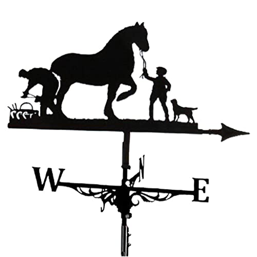 FashionCha Wetterfahne Gartenstecker Windmesser Tierdekor Hahn Ornament Als Bemalte Metallfigur Die Sich Leicht Im Wind Dreht für Pavillon Garage Und Hofdekorati, Pferd von FashionCha