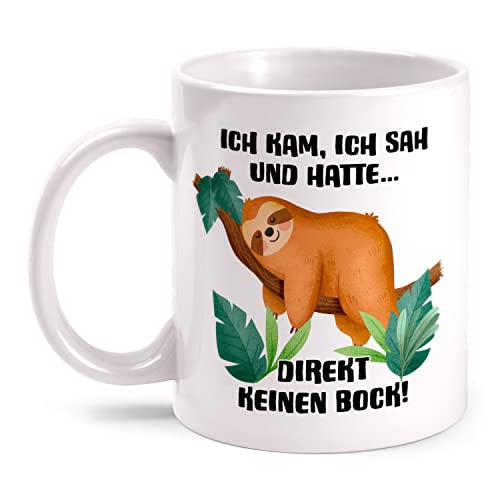 Fashionalarm Faultier kein Bock Tasse mit Spruch lustig Motiv - beidseitig Bedruckt | Lustige Geschenk-Idee für Kollegen zum Geburtstag Büro, Weiß 330ml von Fashionalarm