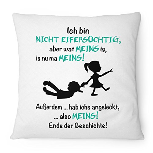 Fashionalarm Kissen Ich bin nicht eifersüchtig - 40x40 cm mit Füllung | Lustige Geschenk Idee mit Spruch für Freundin Ehe Frau Paare Valentinstag, Farbe:weiß von Fashionalarm