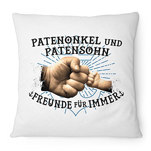 Fashionalarm Kissen Patenonkel und Patensohn - Freunde für immer - 40x40 cm mit Füllung | Geburtstag Geschenk Idee Geburt Junge Paten Kind Cool, Farbe:weiß von Fashionalarm