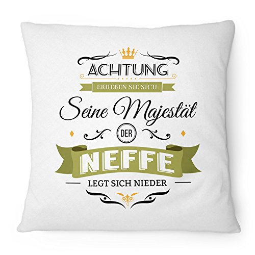 Fashionalarm Kissen Seine Majestät der Neffe - 40x40 cm mit Füllung | Lustige Geschenk Idee für Junge Jungs Kind Familie zum Geburtstag Spruch, Farbe:weiß von Fashionalarm