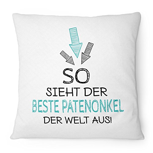 Fashionalarm Kissen So sieht der beste Patenonkel der Welt aus - 40x40 cm mit Füllung | Geburtstag Geschenk Idee Geburt Paten Kind Taufe, Farbe:weiß von Fashionalarm
