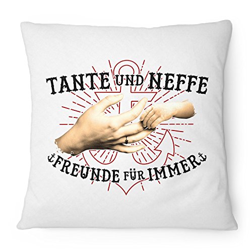 Fashionalarm Kissen Tante und Neffe - Freunde für immer - 40x40 cm mit Füllung | Geburtstag Geschenk Idee zur Geburt Baby Junge Cool Weihnachten, Farbe:weiß von Fashionalarm