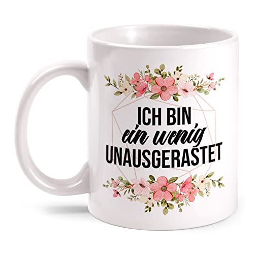 Fashionalarm Tasse Ich Bin EIN wenig unausgerastet beidseitig Bedruckt mit Blumen Motiv & lustigem Spruch Geschenk-Idee für Freunde Kollegen, Weiß 330 ml von Fashionalarm