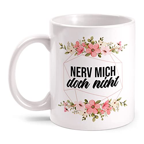 Fashionalarm Tasse Nerv Mich doch Nicht beidseitig Bedruckt mit lustigem Spruch & Blumen Motiv als Geschenk-Idee für Freunde Kollegen Arbeit, Weiß 330ml von Fashionalarm