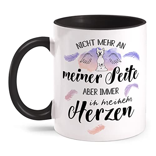 Fashionalarm Tasse mit Spruch Motiv Chinese Crested Immer in Meinem Herzen beidseitig Bedruckt Abschied geliebten Hund Geschenk Gedenkgeschenk, Schwarz 330 ml von Fashionalarm