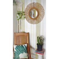 Vintage Bambus Spiegel Wicker Handgefertigt/Sonne Blume Rattan Kreisförmigen Gewebt von FashionanticVintage