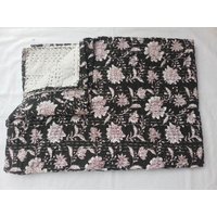 Schwarz Und Weiß Blumen Bettwäsche Quilt Bettbezug Floral Baumwolle Überwurf Handgemachte Decke Kantha von FashionmartStore