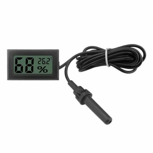 Fasizi 2-in-1 Digitales LCD-Thermometer-Hygrometer mit externem für Reptilien-Inkubator, Aquarium, Geflügel, Schwarz von Fasizi