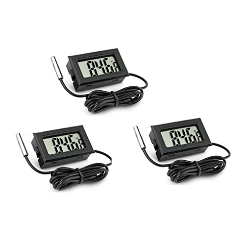 Fasizi Digitales LCD-Thermometer, Temperaturmonitor mit externer Sonde, für Kühlschrank, Gefrierschrank, Aquarium, Schwarz, 3 Stück von Fasizi