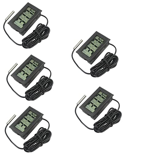 Fasizi Digitales LCD-Thermometer, Temperaturmonitor mit externer Sonde, für Kühlschrank, Gefrierschrank, Kühlschrank, Aquarium, Schwarz, 5 Stück von Fasizi