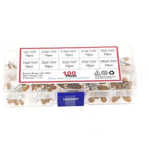 Fasizi Tantal-Kondensator, 16 V, 1 uF ~ 100 uF, sortiert, mit Kunststoffbox, 100 Stück von Fasizi