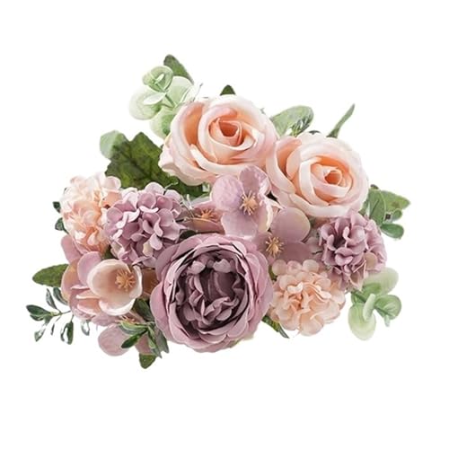 Fasksh 7 Köpfe Pfingstrosen künstliche Blumen Seide Pfingstrosen Blumenstrauß Rose Hortensie Heimdekorationen Hochzeit Braut Kunstpflanzen (Farbe: lila) von Fasksh