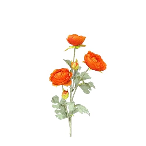 Fasksh Künstliche Ranunkeln mit echtem Stiel, 68 cm, Seiden-Ranunkel, 10 Köpfe (2er-Pack) (Farbe: Orangerot) von Fasksh