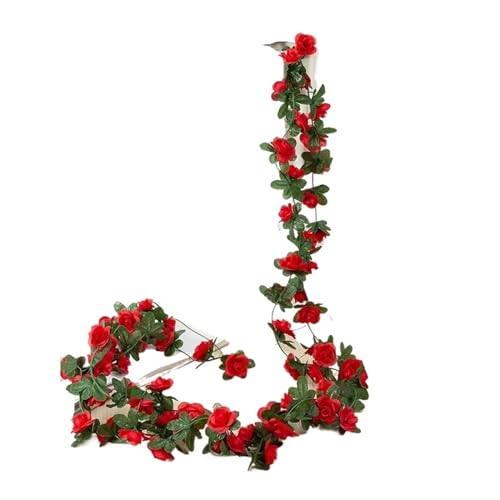 Künstliche Rosen, Weihnachtsgirlande für Hochzeit, Zuhause, Zimmer, Dekoration, Frühling, Herbst, Garten, DIY, künstliche Pflanze, Rebe, 10 Stück, 2,2 m (Farbe: Rot) von Fasksh