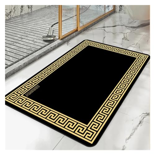 Super saugfähiger Badezimmerteppich, Duschvorleger, schnell trocknend, Kieselgur Matte, schwarz-gelb, Dekoration, luxuriöser Teppich, rutschfeste Badematte (schwarz-gelb, 40 x 60 cm) von Fasksh