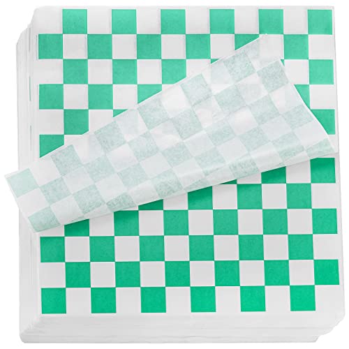 Fasmov 1000 Blatt 30,5 x 30,5 cm Sandwich-Papierkorb-Einlagen für Lebensmittelkörbe, kariert, Grün und Weiß von Fasmov