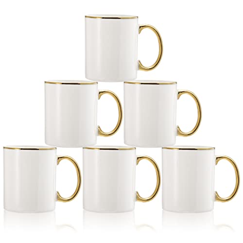 Fasmov 6 Stück Kaffeetassen, 325 ml Keramikbecher-Set, Keramikbecher für Kaffee, Latte, Cappuccino, Tee, Kakao, Müsli, heiße Schokolade, spülmaschinenfest, weiß/gold Fasmov 6 Stück Kaffeetassen, 325 ml Keramikbecher-Set, Keramikbecher für Kaffee, Latte, Cappuccino, Tee, Kakao, Müsli, heiße Schokolade, spülmaschinenfest, weiß/gold von Fasmov