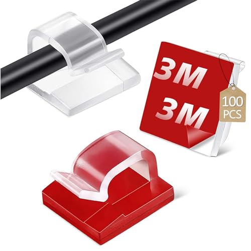 Fasood 100 Stück Kabelhalter selbstklebend mit 3M Kleber - Kabelclips für Kabelmanagement - Kabelklemmen & Kabelorganisator am Schreibtisch - Kabelbefestigung Lichterkette (Transparent) von Fasood