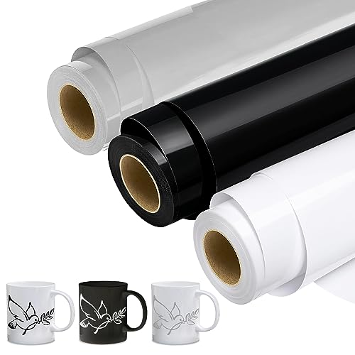 Fasood Selbstklebende Vinylfolie Plotter | 3 Stück Set - 30,5cm x 305cm | Permanentes Plotterfolie Selbstklebend, Selbstklebende Folie Vinyl für Bastelprojekte & Scrapbooking (Schwarz & Grau & Beige) von Fasood