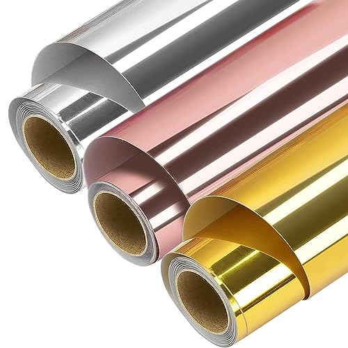 Selbstklebende Vinylfolie Plotter | 3 Stück Set - 30,5cm x 152cm | Permanentes Plotterfolie Selbstklebend, Selbstklebende Folie Vinyl für Bastelprojekte & Scrapbooking (Gold & Silber & Roségold) von Fasood