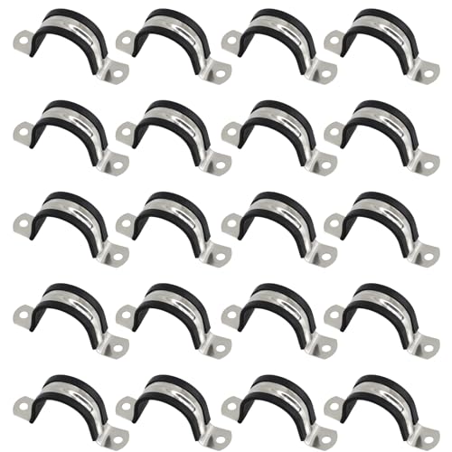 Rohrschellen aus 304 Edelstahl und Gummi, gepolstert, für Rohrkabelbefestigung, U-förmige Rohrschellen, 18 mm, 20 Stück von Faspiroty