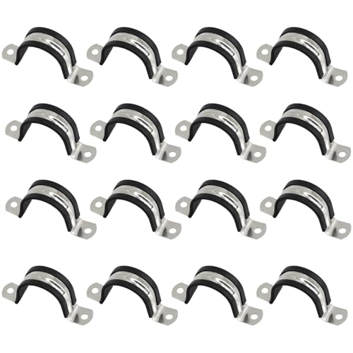 Rohrschellen aus 304 Edelstahl und Gummi, gepolstert, für Rohrkabelbefestigung, U-förmige Rohrschellen, 28 mm, 16 Stück von Faspiroty