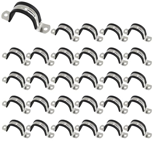 Rohrschellen für Rohrkabelbefestigung, U-förmige Rohrschellen, 6 mm, 304 Edelstahl und Gummi, 30 Stück von Faspiroty