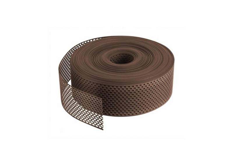 Fassadenprofile Lüftungsgitter (Lüftungsband / Traufgitter PVC gerollt 2 Rollen á 60m 50mm Braun, 2 St), Lüftungsstreifen, Gitterblech, Lochblechstreifen, Dachrinnenabdeckung von Fassadenprofile
