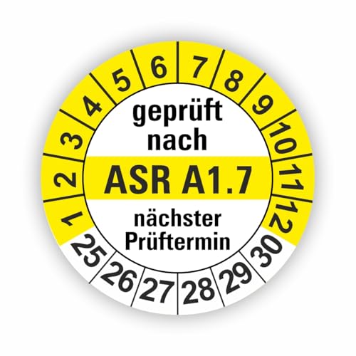 Fassbender-Druck PRÜFPLAKETTEN - Hochwertige Prüfetiketten ASR A1.7 Prüfung Ø 30mm - Selbstklebende PVC-Folie - Wartungsetiketten für Prüfung - Prüfplakette für Prüfungsnachweis (10 Stück) von Fassbender-Druck PRÜFPLAKETTEN