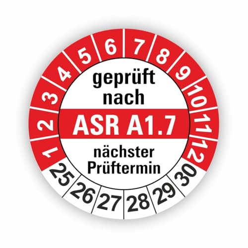 Fassbender-Druck PRÜFPLAKETTEN - Hochwertige Prüfetiketten ASR A1.7 Prüfung Ø 30mm - Selbstklebende PVC-Folie - Wartungsetiketten für Prüfung - Prüfplakette für Prüfungsnachweis (120 Stück) von Fassbender-Druck PRÜFPLAKETTEN