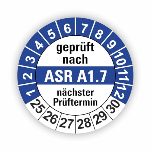 Fassbender-Druck PRÜFPLAKETTEN - Hochwertige Prüfetiketten ASR A1.7 Prüfung Ø 40mm - Selbstklebende PVC-Folie - Wartungsetiketten für Prüfung - Prüfplakette für Prüfungsnachweis (250 Stück) von Fassbender-Druck PRÜFPLAKETTEN