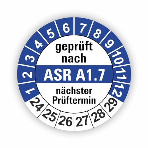 Fassbender-Druck PRÜFPLAKETTEN - Hochwertige Prüfetiketten ASR A1.7 Prüfung Ø 20mm - Selbstklebende PVC-Folie - Wartungsetiketten für Prüfung - Prüfplakette für Prüfungsnachweis (500 Stück) von Fassbender-Druck PRÜFPLAKETTEN