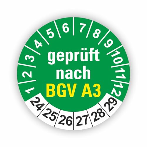 Fassbender-Druck PRÜFPLAKETTEN - Hochwertige Prüfetiketten BGV A3 PRÜFUNG Ø 20mm - Selbstklebende PVC-Folie - Wartungsetiketten für Prüfung - Prüfplakette für Prüfungsnachweis (500 Stück) von Fassbender-Druck PRÜFPLAKETTEN