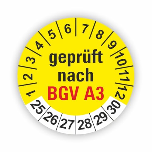 Fassbender-Druck PRÜFPLAKETTEN - Hochwertige Prüfetiketten BGV A3 PRÜFUNG Ø 30mm - Selbstklebende PVC-Folie - Wartungsetiketten für Prüfung - Prüfplakette für Prüfungsnachweis (60 Stück) von Fassbender-Druck PRÜFPLAKETTEN