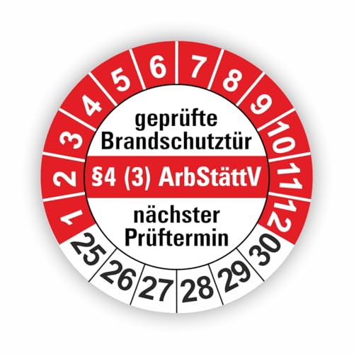 Fassbender-Druck PRÜFPLAKETTEN - Hochwertige Prüfetiketten BRANDSCHUTZ Prüfung Ø 30mm - Selbstklebende PVC-Folie - Wartungsetiketten für Prüfung - Prüfplakette für Prüfungsnachweis (60 Stück) von Fassbender-Druck PRÜFPLAKETTEN