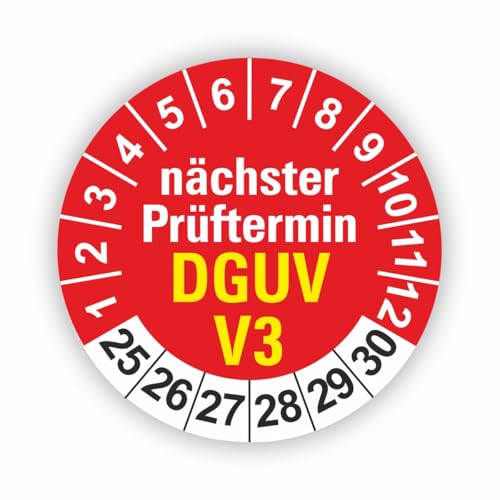 Fassbender-Druck PRÜFPLAKETTEN - Hochwertige Prüfetiketten DGUV V3 Prüfung Ø 30mm - Selbstklebende PVC-Folie - Wartungsetiketten für Prüfung - Prüfplakette für Prüfungsnachweis (90 Stück) von Fassbender-Druck PRÜFPLAKETTEN