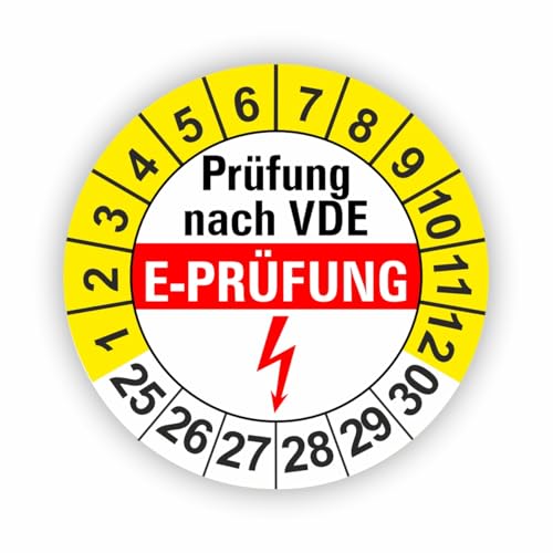 Fassbender-Druck PRÜFPLAKETTEN - Hochwertige Prüfetiketten E-PRÜFUNG Ø 20mm - Selbstklebende PVC-Folie - Wartungsetiketten für Prüfung - Prüfplakette für Prüfungsnachweis (60 Stück) von Fassbender-Druck PRÜFPLAKETTEN