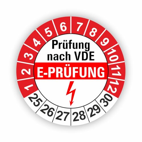 Fassbender-Druck PRÜFPLAKETTEN - Hochwertige Prüfetiketten E-PRÜFUNG Ø 30mm - Selbstklebende PVC-Folie - Wartungsetiketten für Prüfung - Prüfplakette für Prüfungsnachweis (30 Stück) von Fassbender-Druck PRÜFPLAKETTEN