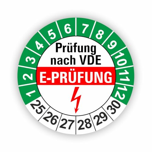 Fassbender-Druck PRÜFPLAKETTEN - Hochwertige Prüfetiketten E-PRÜFUNG Ø 30mm - Selbstklebende PVC-Folie - Wartungsetiketten für Prüfung - Prüfplakette für Prüfungsnachweis (5 Stück) von Fassbender-Druck PRÜFPLAKETTEN