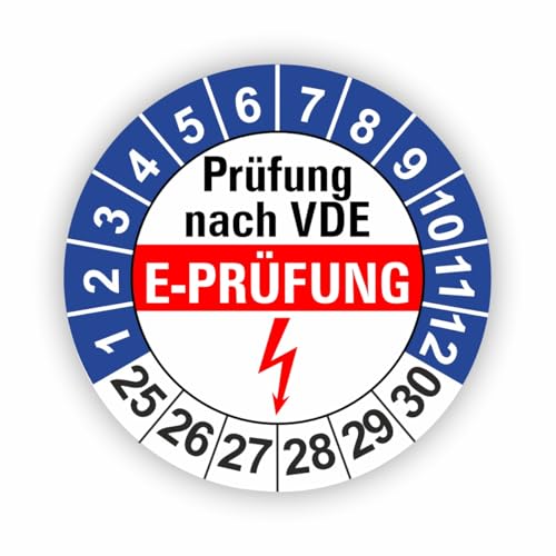 Fassbender-Druck PRÜFPLAKETTEN - Hochwertige Prüfetiketten E-PRÜFUNG Ø 30mm - Selbstklebende PVC-Folie - Wartungsetiketten für Prüfung - Prüfplakette für Prüfungsnachweis (5 Stück) von Fassbender-Druck PRÜFPLAKETTEN