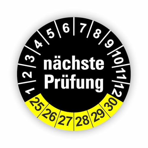 Fassbender-Druck PRÜFPLAKETTEN - Hochwertige Prüfetiketten FD-7 NÄCHSTE WARTUNG Ø 30mm - Selbstklebende PVC-Folie - Wartungsetiketten für Prüfung - Prüfplakette für Prüfungsnachweis (500 Stück) von Fassbender-Druck PRÜFPLAKETTEN